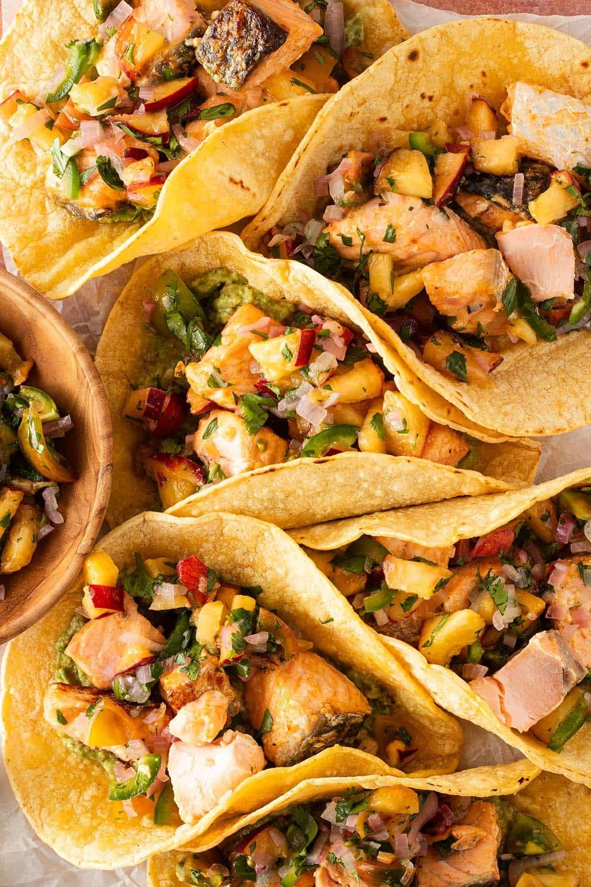 Bang Bang Salmon Tacos With Peach Salsa
