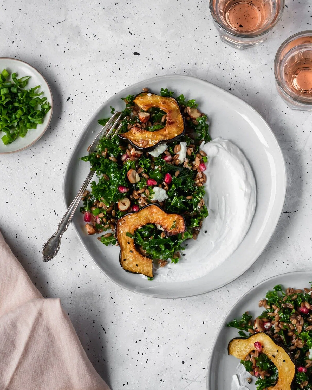 Farro Salad With Acorn Squash, Kale, Pomegranate
