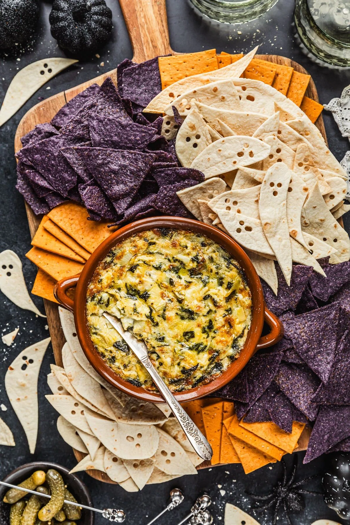Spooky Halloween Chips & Artichoke Dip