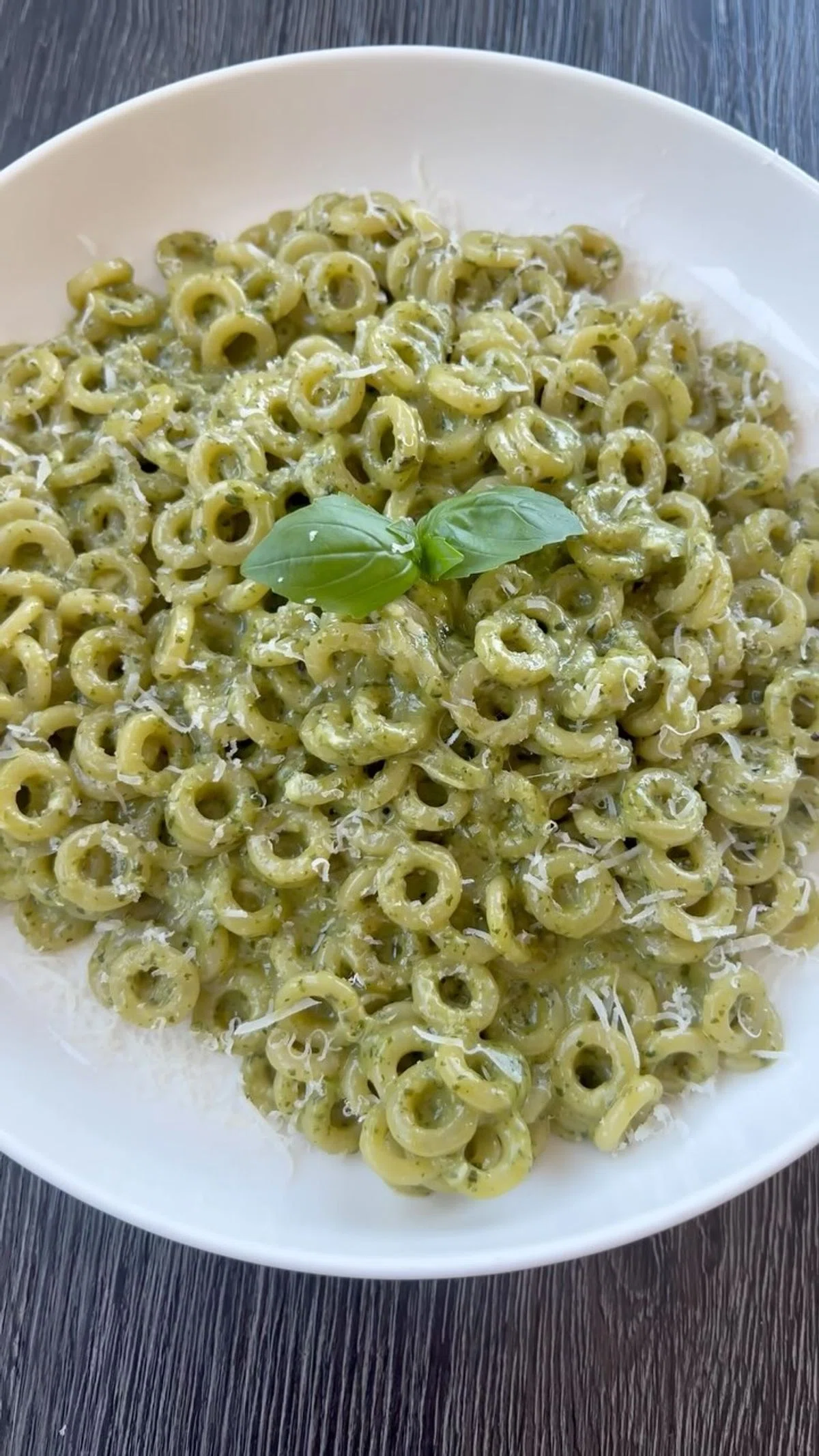 Pesto SpaghettiOs (Anelli Pasta with Creamy Pesto Sauce)
