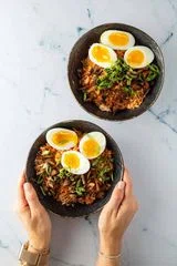 Kimchi Rice Bowl with Crispy Mushrooms
