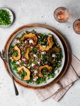 Farro Salad With Acorn Squash, Kale, Pomegranate