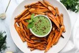 Baked Sweet Potato Fries with Green Goddess Dip