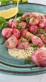 Roasted Radishes with Tahini Herb Sauce