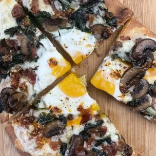Breakfast Naan Pizza with Bacon, Mushrooms & Greens