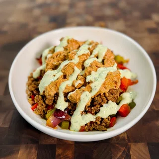 Creamy Beef & Potato Bowl with Spicy Cilantro Lime Crema