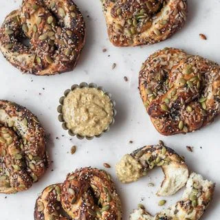 Seedy Soft Pretzels + Blue Cheese Mustard