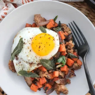 Sweet Potato Breakfast Hash with Sausage and Sage