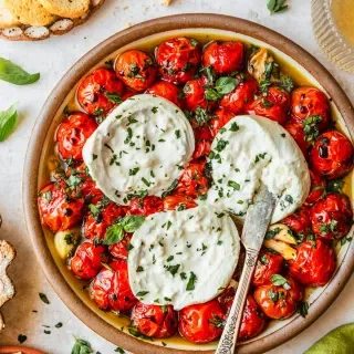 Easy Burrata Caprese Dip with Roasted Tomatoes