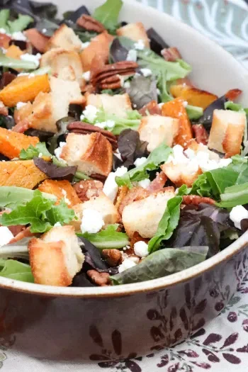 Roasted Butternut Squash Salad with Shallot Dressing and Bacon