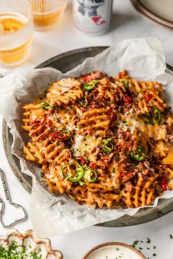 Cheesy Loaded Waffle Fries with Bacon