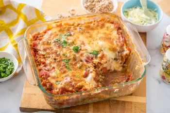 Baked Farro with Lentils, Tomato and Mozzarella