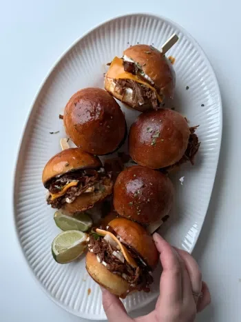 Birria Sliders with Caramelized Onions