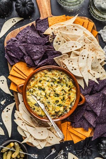 Spooky Halloween Chips & Artichoke Dip