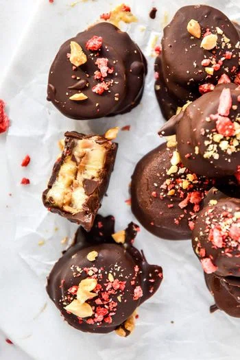 Chocolate Covered PB&J Banana Bites