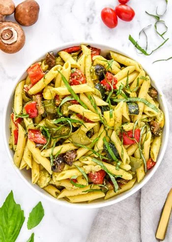 Roasted Veggie Pesto Pasta Salad