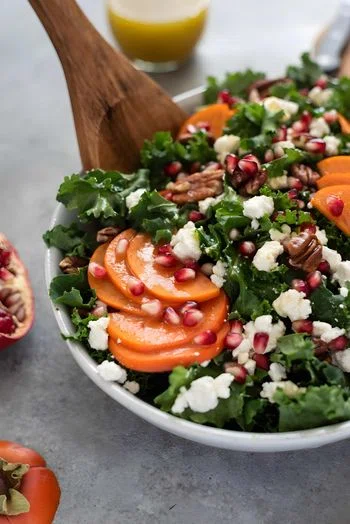 Holiday Salad with Kale, Persimmon and Pomegranate