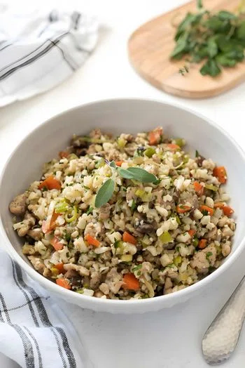 Low Carb Riced Cauliflower Stuffing