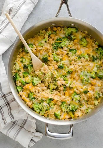 One Pan Chickpea Broccoli Rice Casserole