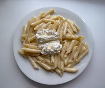 Roasted Garlic Alfredo Penne with Burrata