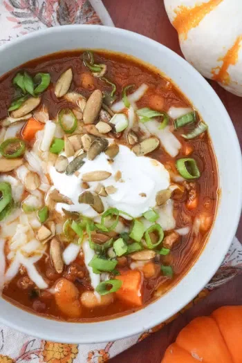 Pumpkin Chili with Turkey and White Beans