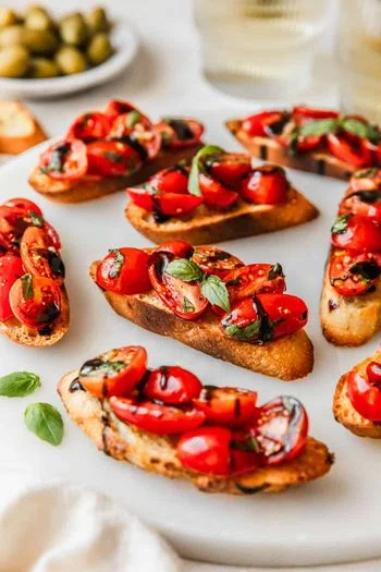 Gorgeous Tomato Bruschetta on Garlicky Crostini