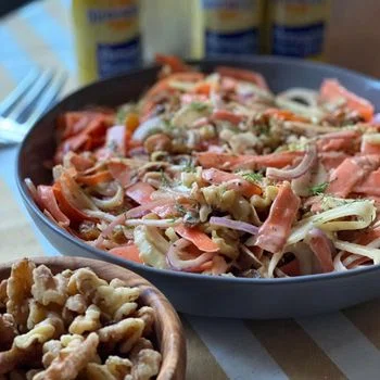 Shaved Carrot & Fennel Salad with Creamy Prune Vinaigrette
