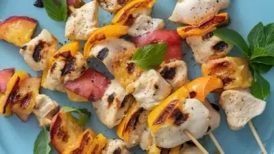 Chicken, Peach & Bell Pepper Skewers